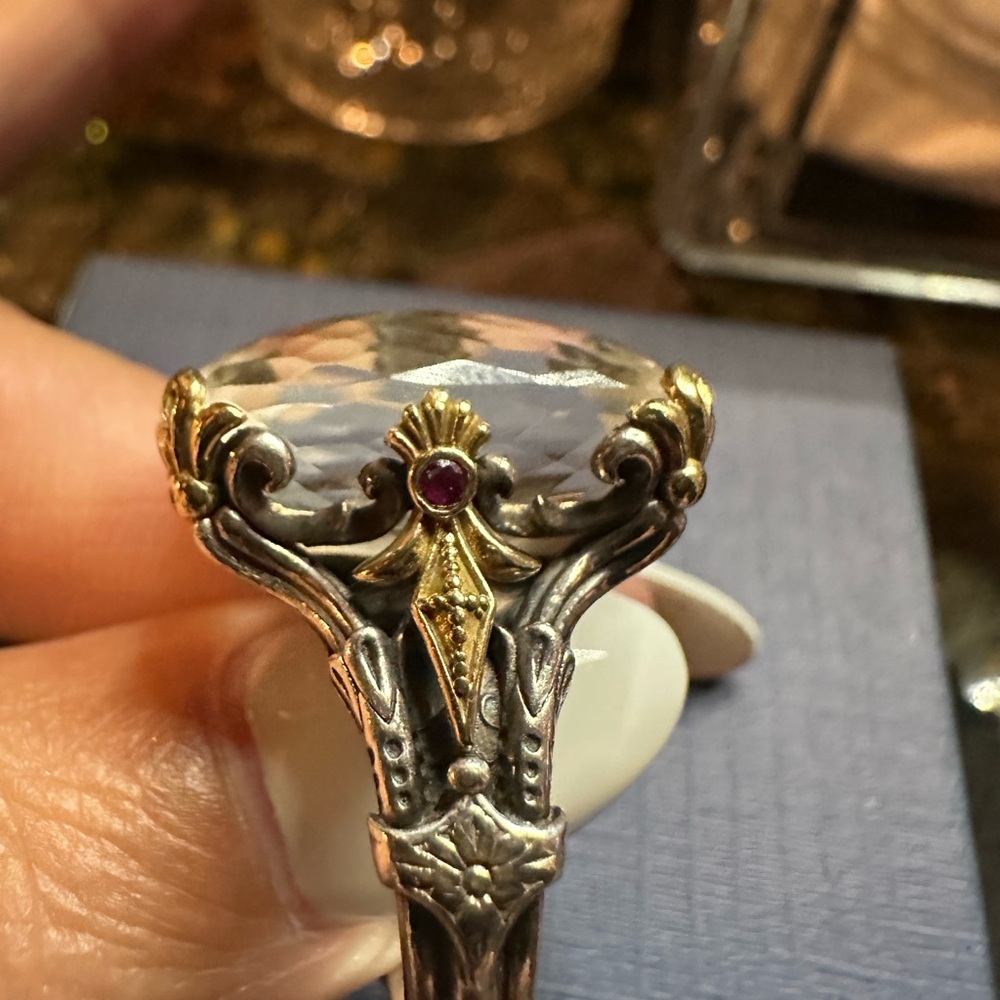 Konstantino Silver and Gold Ring with Clear Gemstone - Picture 2 of 4
